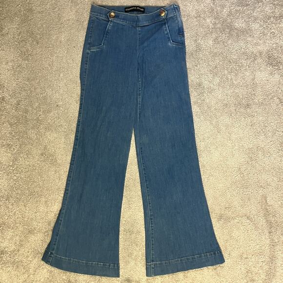 Express Womens Wide Leg Mid Rise Flare Jeans Medium Wash Size 0 1970s Hippie - Picture 1 of 14